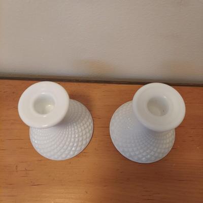 Milk Glass Vase w/ Candlesticks (B2-BBL)