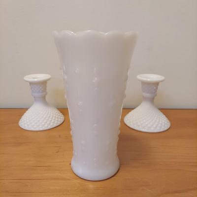 Milk Glass Vase w/ Candlesticks (B2-BBL)