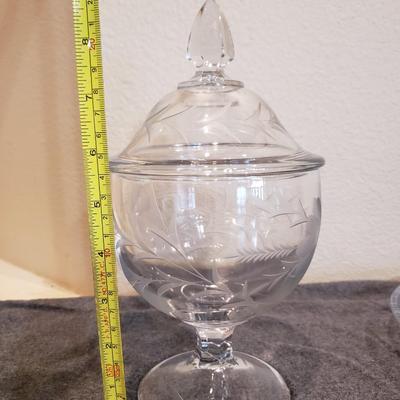 Etched Glass Candy Dish & Divided Plate