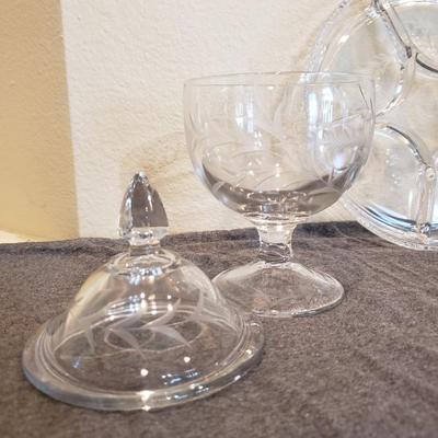 Etched Glass Candy Dish & Divided Plate