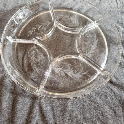Etched Glass Candy Dish & Divided Plate