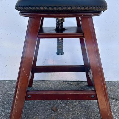 Vintage Wooden with Black Leather, Wooden Adjustable Piano Stool 16" with Steel Coil Spring