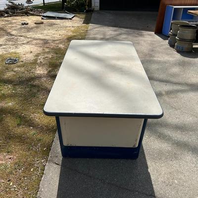 Vintage Industrial Steel Blue and White Desk with Formica Top
