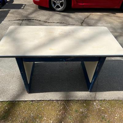 Vintage Industrial Steel Blue and White Desk with Formica Top
