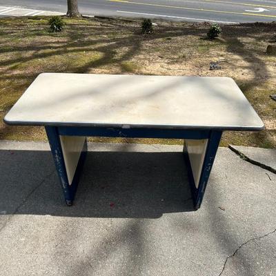 Vintage Industrial Steel Blue and White Desk with Formica Top
