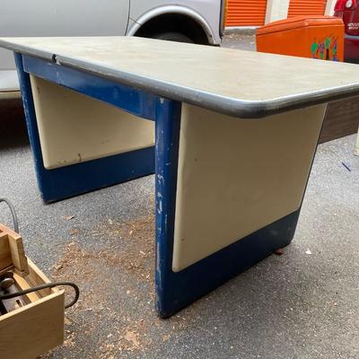 Vintage Industrial Steel Blue and White Desk with Formica Top