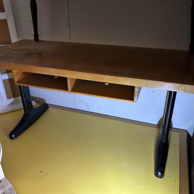 Vintage 1950s Maple Butcher Block Top Student Desk with Black Steel Legs
