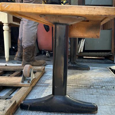 Vintage 1950s Maple Butcher Block Top Student Desk with Black Steel Legs