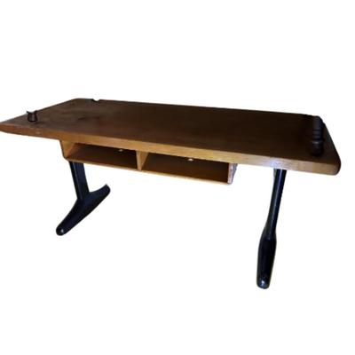 Vintage 1950s Maple Butcher Block Top Student Desk with Black Steel Legs