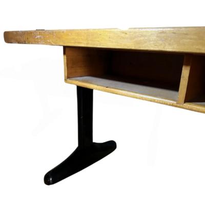 Vintage 1950s Maple Butcher Block Top Student Desk with Black Steel Legs