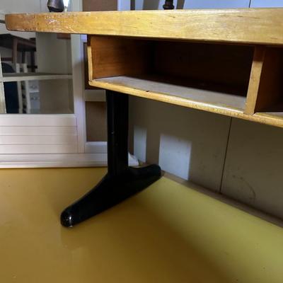 Vintage 1950s Maple Butcher Block Top Student Desk with Black Steel Legs