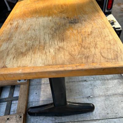 Vintage 1950s Maple Butcher Block Top Student Desk with Black Steel Legs