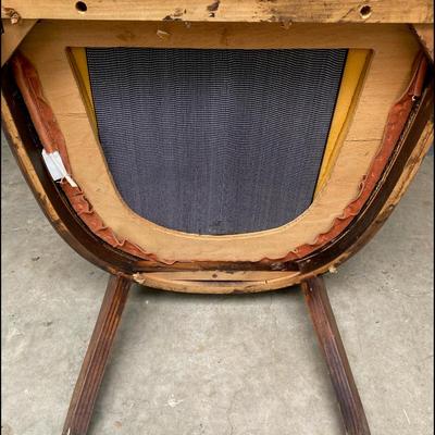 Vintage Dusty Rose Upholstered Cane Back Barrel Chair