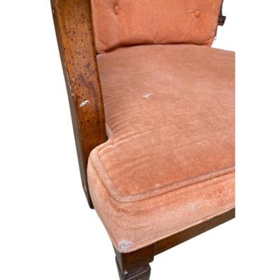 Vintage Dusty Rose Upholstered Cane Back Barrel Chair