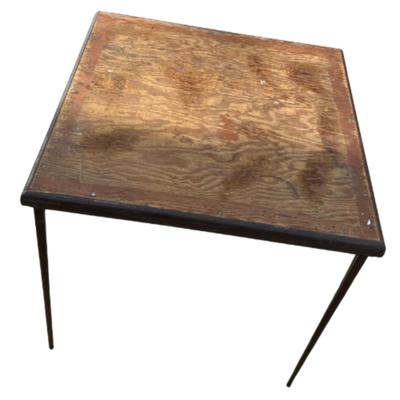 Vintage Lyon Steel Art Brown Wood Top Folding Table with Steel Legs
