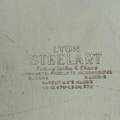 Vintage Lyon Steel Art Brown Wood Top Folding Table with Steel Legs