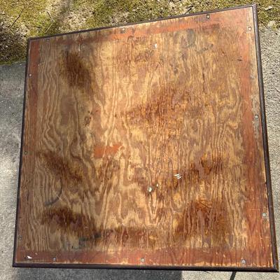 Vintage Lyon Steel Art Brown Wood Top Folding Table with Steel Legs