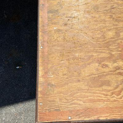 Vintage Lyon Steel Art Brown Wood Top Folding Table with Steel Legs