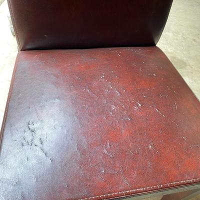 Vintage Brown Leather Side Chair with Embellishments
