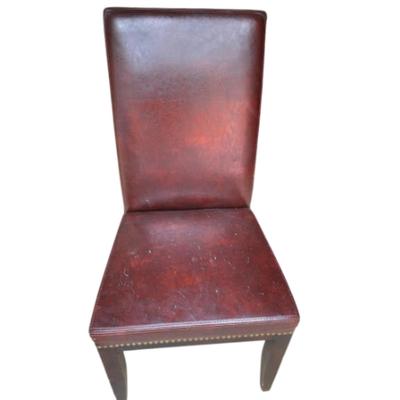 Vintage Brown Leather Side Chair with Embellishments