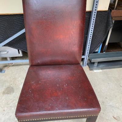 Vintage Brown Leather Side Chair with Embellishments