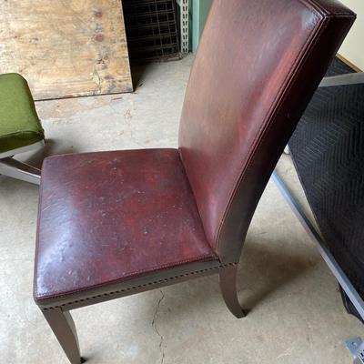 Vintage Brown Leather Side Chair with Embellishments