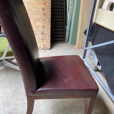Vintage Brown Leather Side Chair with Embellishments