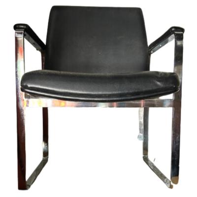 Vintage c.1960s ChromCraft Black Leather Floating Chrome Chair