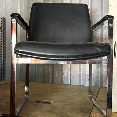 Vintage c.1960s ChromCraft Black Leather Floating Chrome Chair