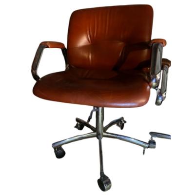 Vintage Mid-Century Modern THREE Steel Case Leather Office Chairs