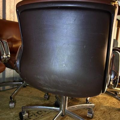 Vintage Mid-Century Modern THREE Steel Case Leather Office Chairs