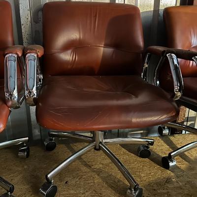 Vintage Mid-Century Modern THREE Steel Case Leather Office Chairs
