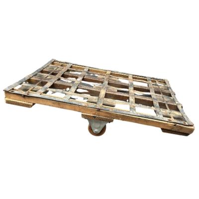 Vintage See-Saw Rolling Warehouse Cart Featuring Metal and Wood Construction