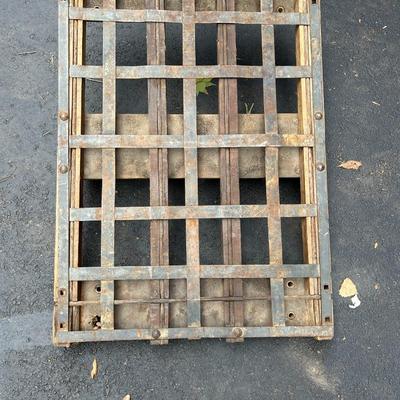 Vintage See-Saw Rolling Warehouse Cart Featuring Metal and Wood Construction