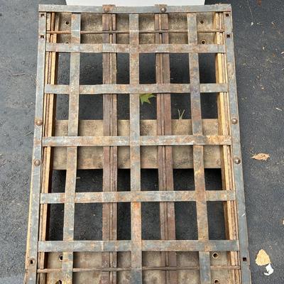 Vintage See-Saw Rolling Warehouse Cart Featuring Metal and Wood Construction