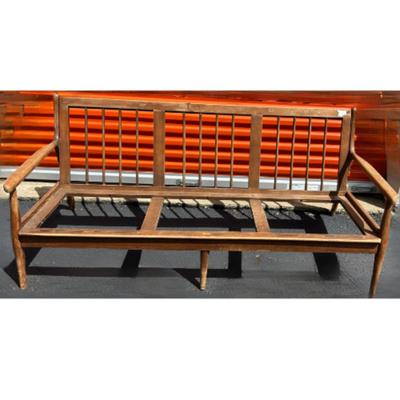 Vintage 1960s Mid-Century Danish Style 3 Cushion Open Arm Wood Sofa