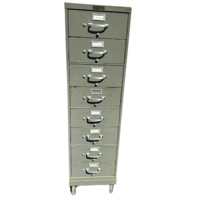 Vintage Mid-Century George D. Barnard Steel 8-Drawer Rolling Filing Cabinet