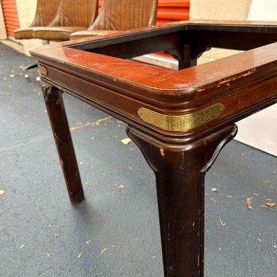 Vintage Ming-Legged Opium Style End Table with Decorative Metal Corner Details
