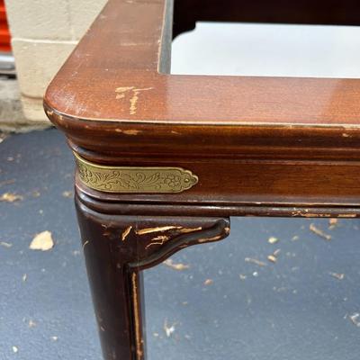 Vintage Ming-Legged Opium Style End Table with Decorative Metal Corner Details