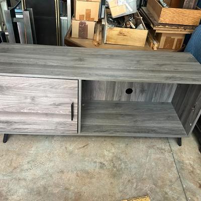 Walker Edison French Oak Gray Entertainment Center with Wood Legs, Single Cabinet