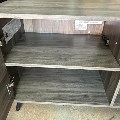 Walker Edison French Oak Gray Entertainment Center with Wood Legs, Single Cabinet