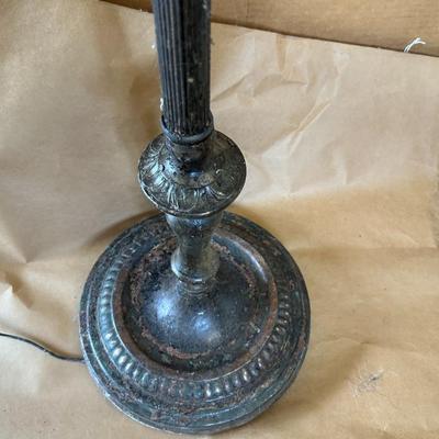 Antique Art Deco Green Onyx & Brass Torchiere Floor Lamp