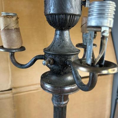Antique Art Deco Green Onyx & Brass Torchiere Floor Lamp