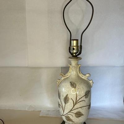 Antique Hand Painted Fern/Leaves Porcelain Table Lamp Urn on Brass Base