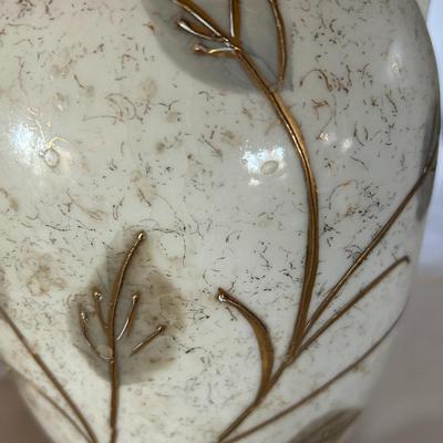 Antique Hand Painted Fern/Leaves Porcelain Table Lamp Urn on Brass Base