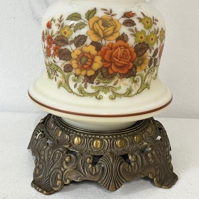 QUOIZEL INC. ~ Pair (2) Vtg. Floral Glass & Metal Hurricane Lamps ~*Read Details