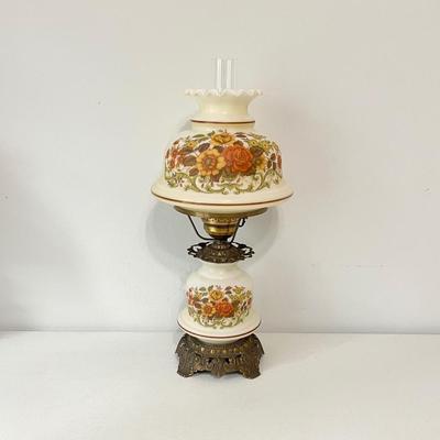 QUOIZEL INC. ~ Pair (2) Vtg. Floral Glass & Metal Hurricane Lamps ~*Read Details