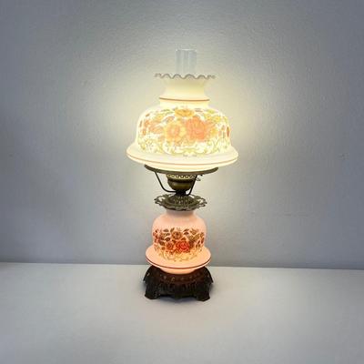 QUOIZEL INC. ~ Pair (2) Vtg. Floral Glass & Metal Hurricane Lamps ~*Read Details