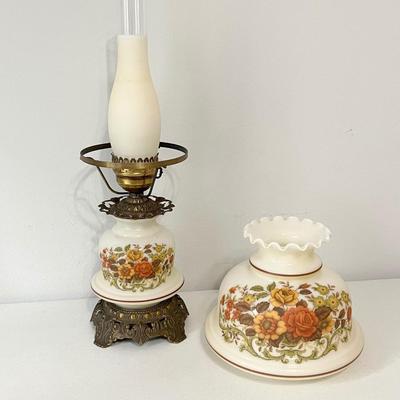 QUOIZEL INC. ~ Pair (2) Vtg. Floral Glass & Metal Hurricane Lamps ~*Read Details