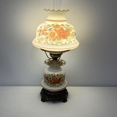 QUOIZEL INC. ~ Pair (2) Vtg. Floral Glass & Metal Hurricane Lamps ~*Read Details